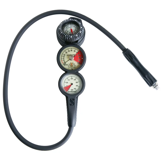 3-Gauge In-line Dive Console w/ FS-2 Compass, Pg bar Dg metric