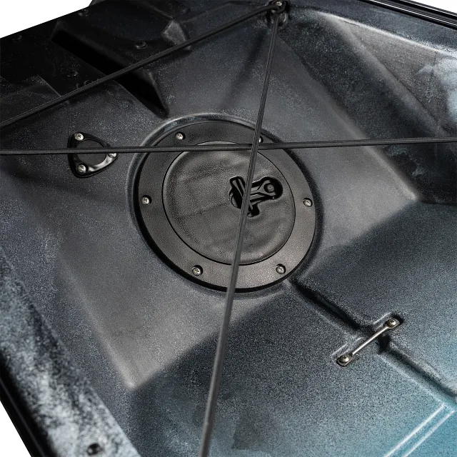 Closeup of stern access hatch on Old Town Sportsman 120 Pro