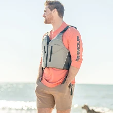 Wearing the Old Town Riverstream Universal Life Jacket in Silver