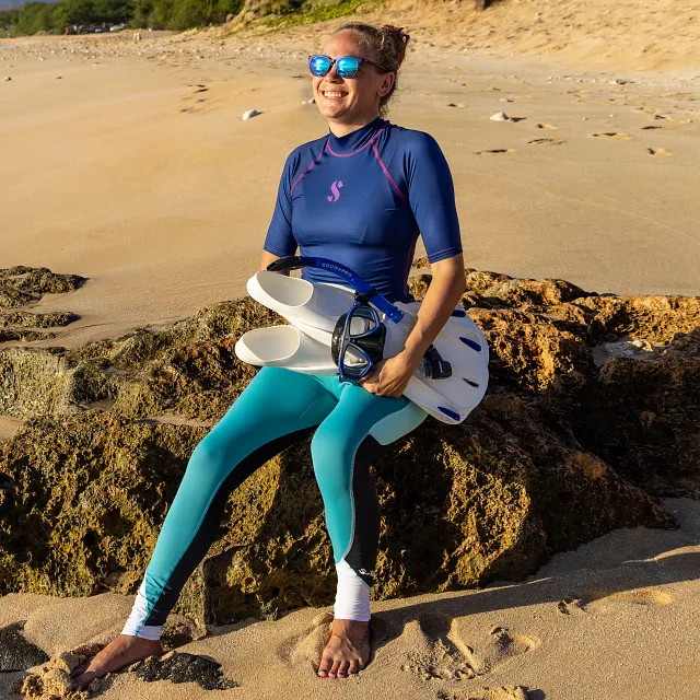 UPF 50 T-Flex Rash Guard, Short Sleeve, Women, Ocean