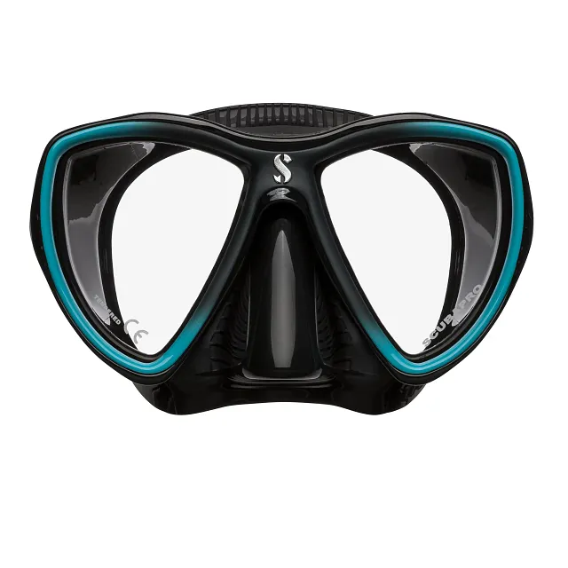 Synergy Mini Dive Mask, Black Skirt, Black/Turquoise/Silver - Front View