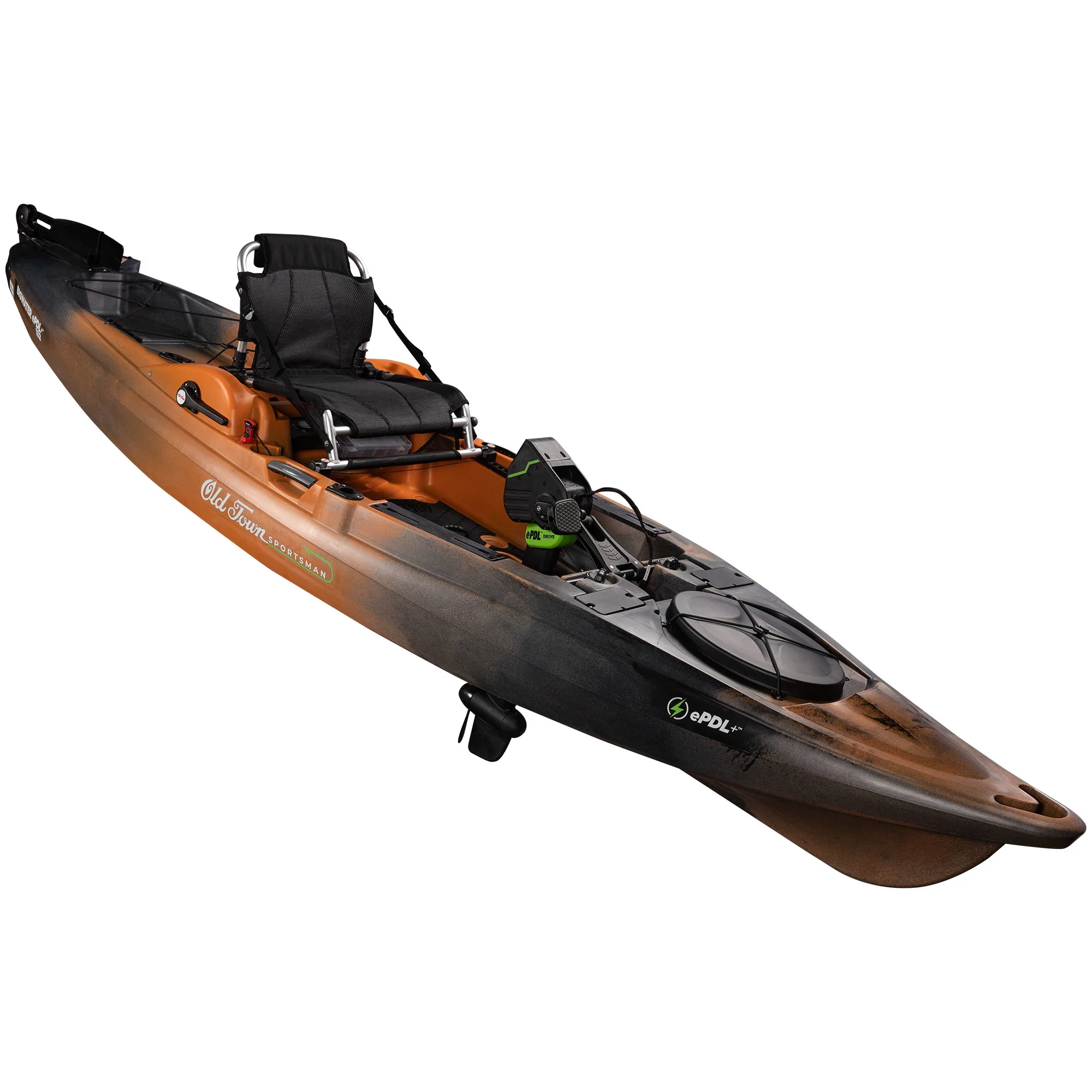 Angled View with Prop Down on Sportsman BigWater ePDL+ 132 - Ember Camo