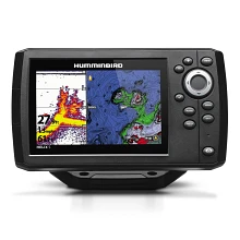 HELIX 5 CHIRP GPS G2 front view with split-screen of Sonar Imaging and Map