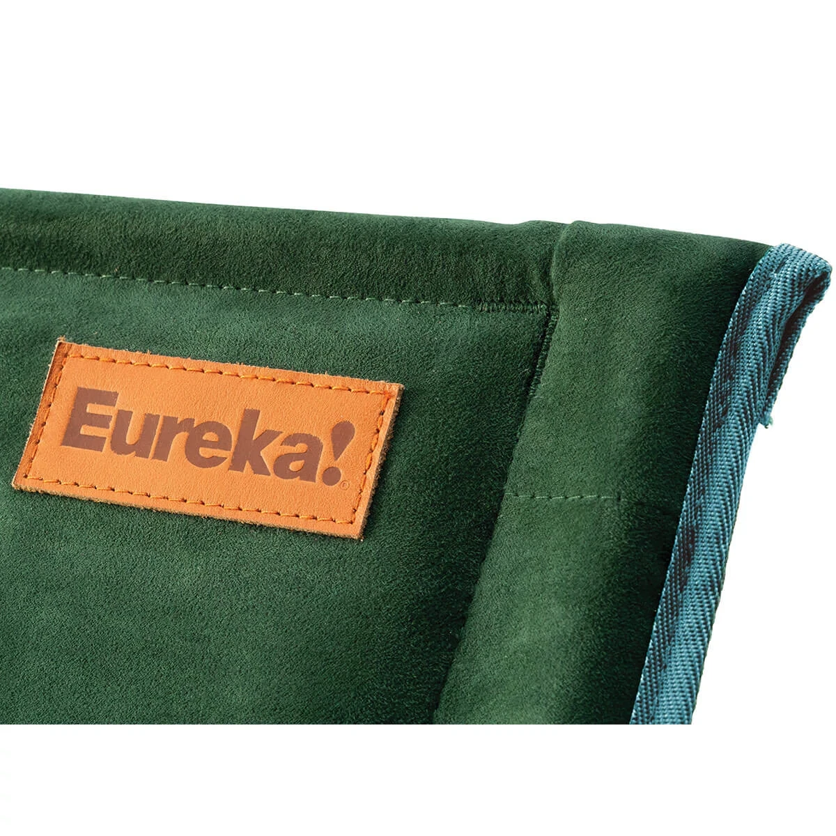 Close up of Eureka! emblem and stitching on Tagalong Comfort Camp Chair