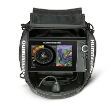 ICE HELIX 7 CHIRP GPS G3N All-Season top view with transducer tucked in case