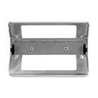 Humminbird In-Dash Mounting Kit - XPLORE: A rectangular mounting bracket, silver-colored, with a central horizontal bar, two rectangular cutouts, two black knobs, and two silver fasteners.