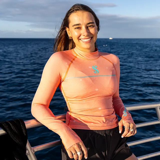 UPF 50 T-Flex Rash Guard, Long Sleeve, Women, Coral