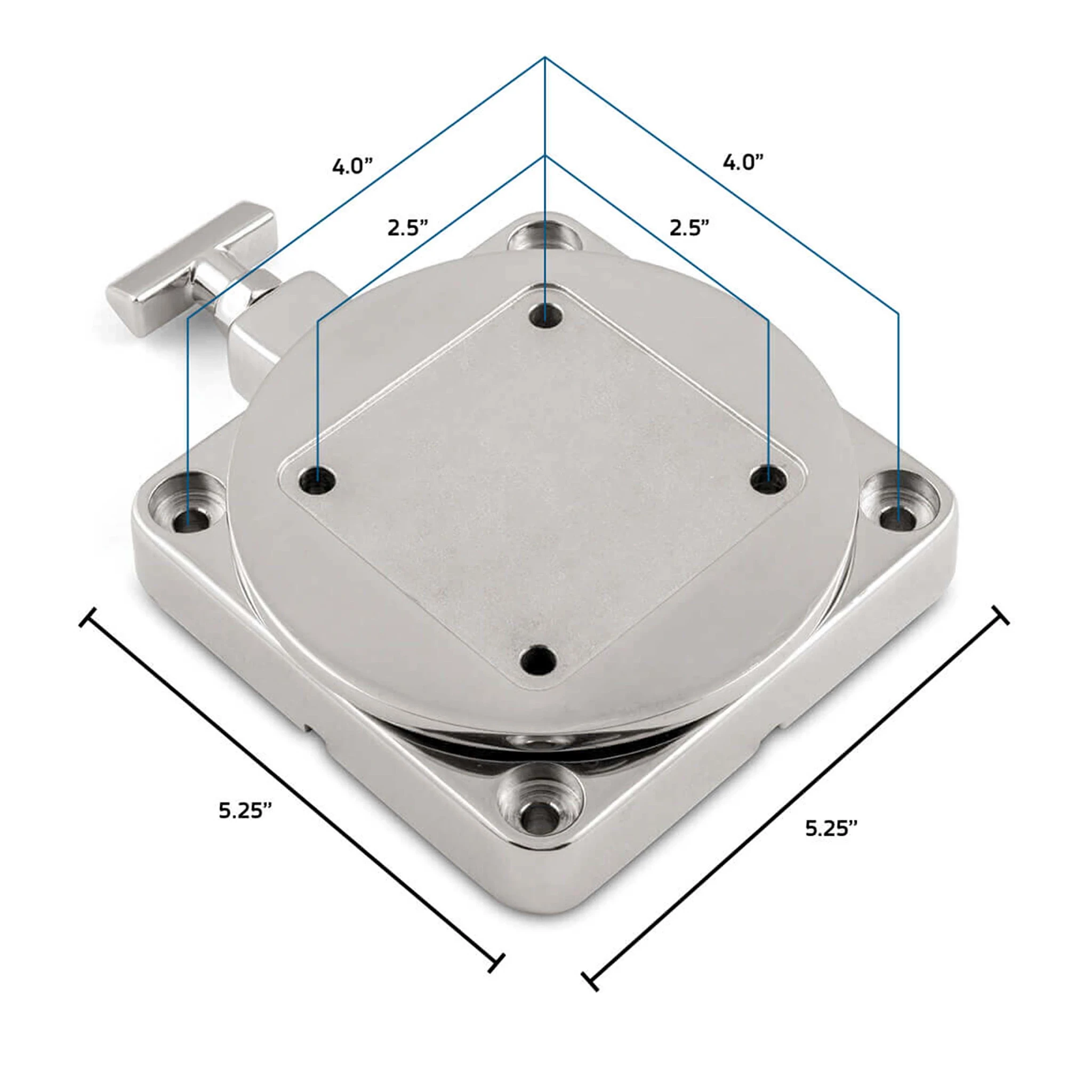 Stainless steel swivel base top view with measurements