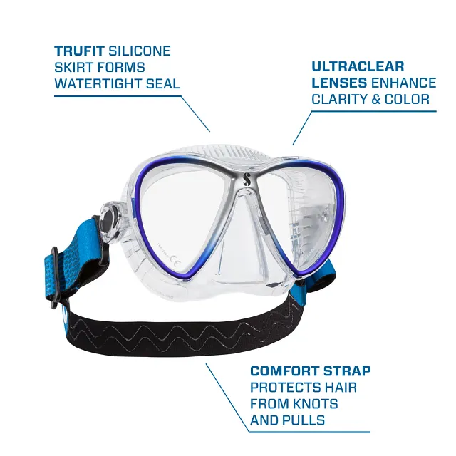 Synergy Twin Trufit Dive Mask, Clear/Blue/Silver