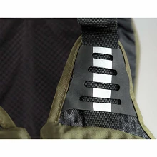 Closeup of shoulder strap management system on Lure Angler II PFD