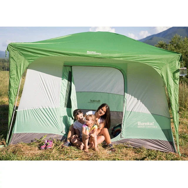 Mother and daughters in front of the Desert Canyon 6 tent