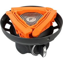 Closeup of Jetboil Zip 0.8L Fast Boil System with pot support nested on top of burner