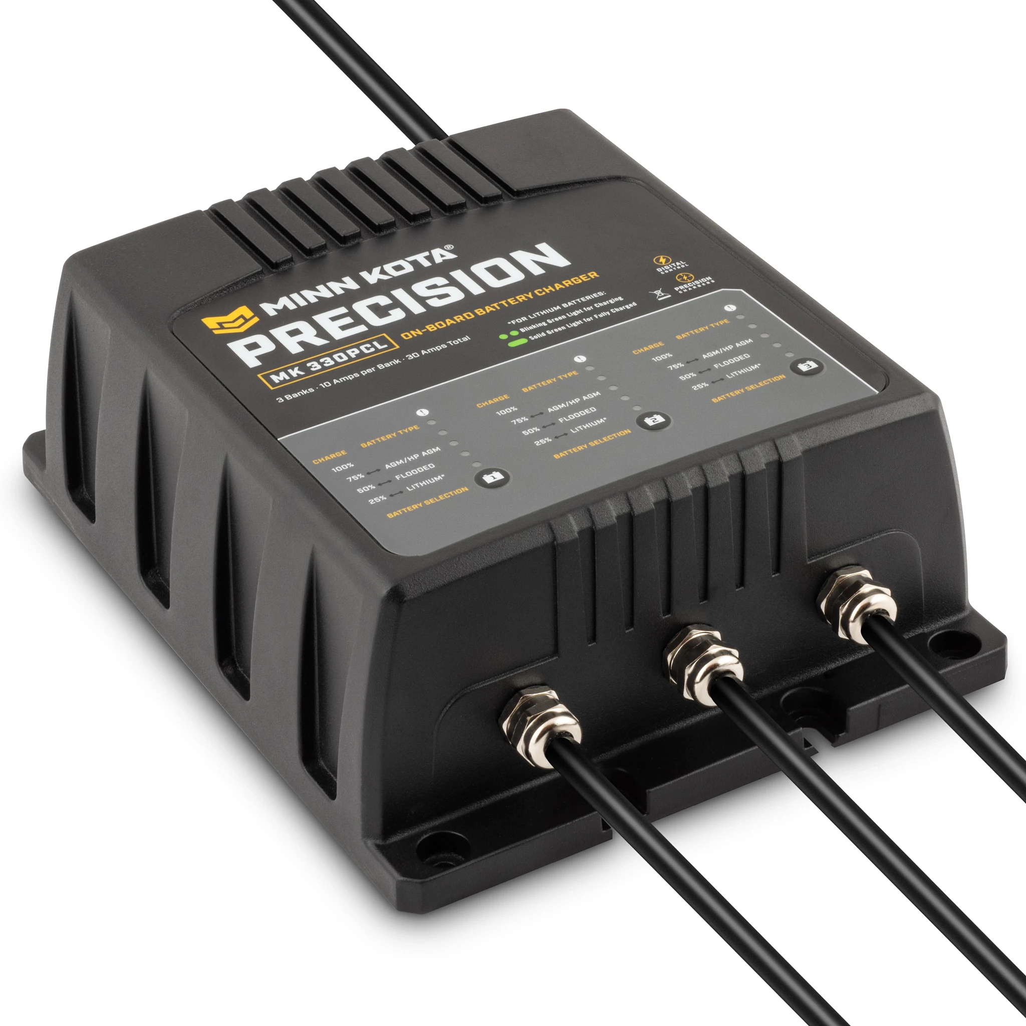 Precision On-Board 3  bank x 10  amp Battery Charger shown at angle