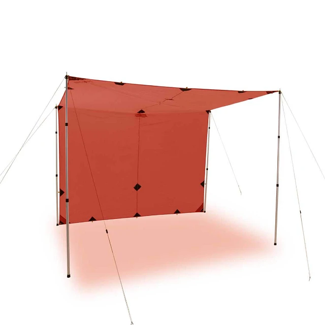 Trail Fly 10 pitch configuration option for wind protection and shade. Poles sold separately.