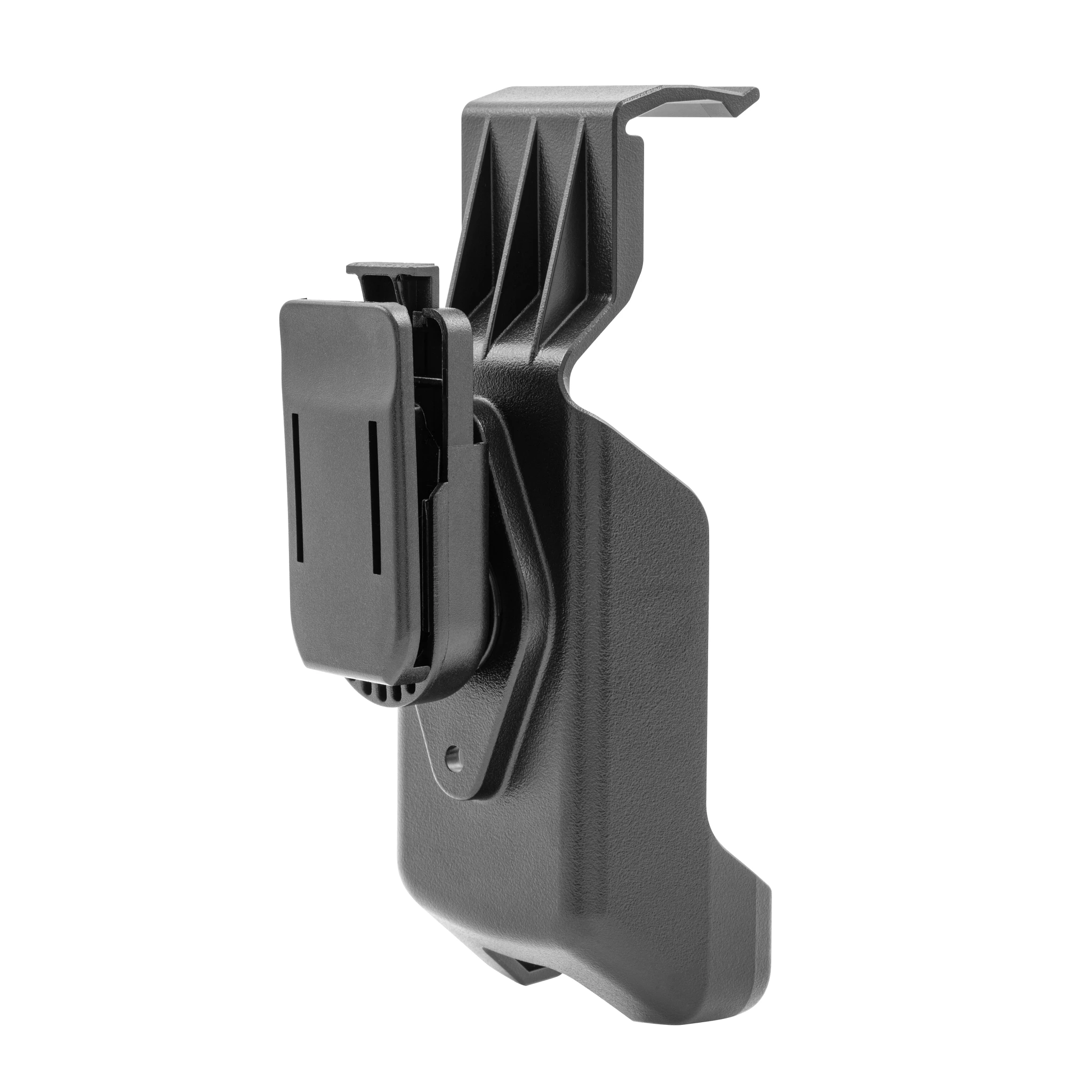 Advanced GPS Navigation Wireless Remote Cradle shown from a three-quarter back view with the clip component attached
