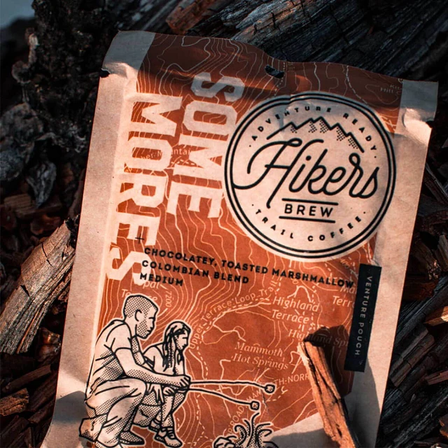 Close up of Hikers Brew Some Mores trail coffee packet