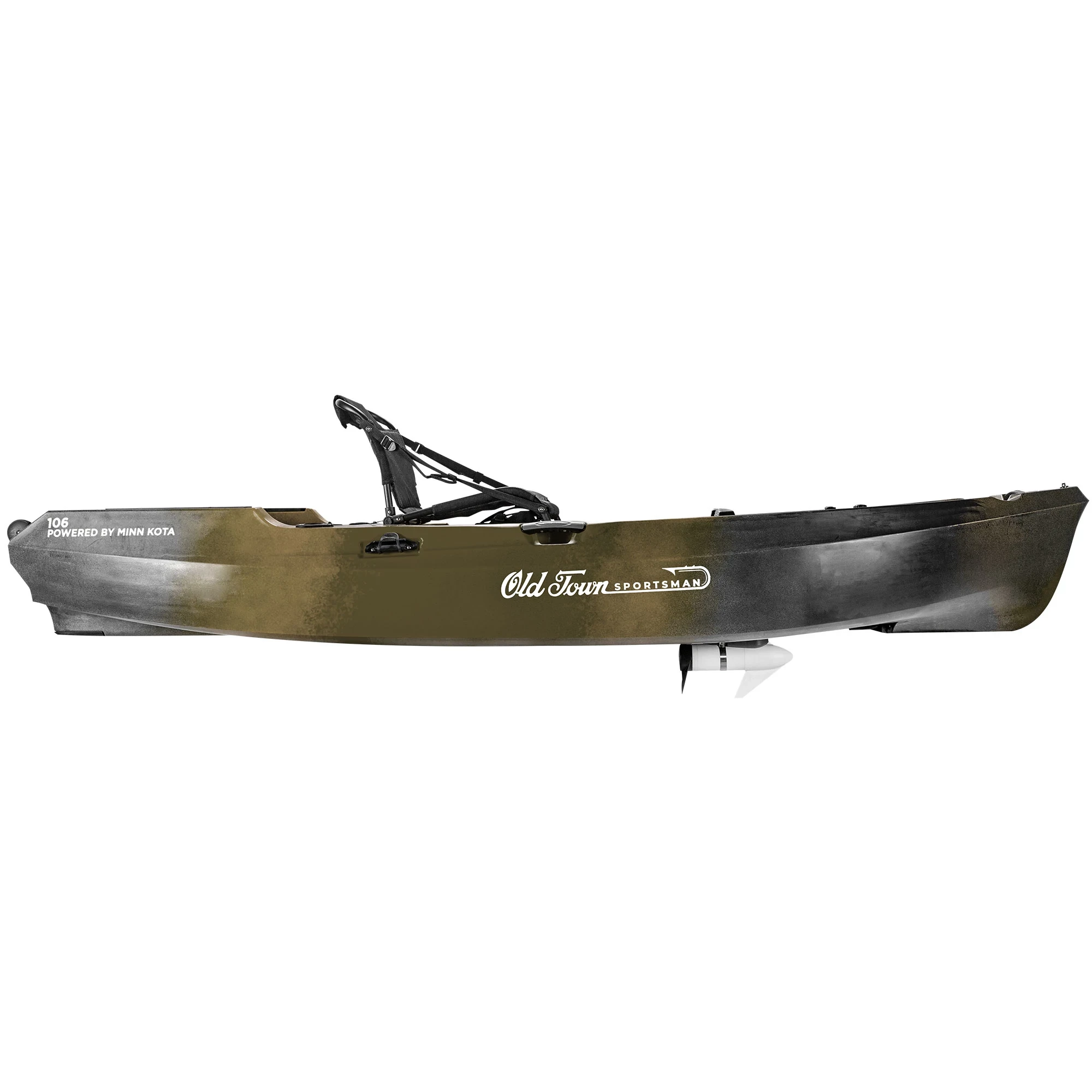 Old Town Sportsman 106 MK - Marsh Camo - Side view with prop down