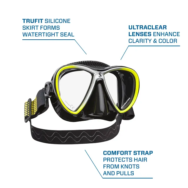 Synergy Twin Trufit Dive Mask, Black/Yellow/Silver