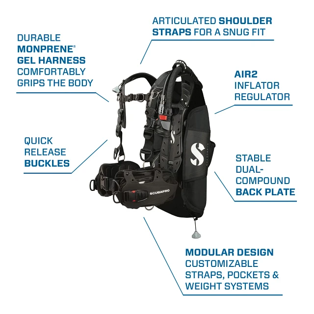 HYDROS PRO BCD, w/Air2 V GEN, Men, Black, M - SCUBAPRO HYDROS PRO BCD, w/Air2 V GEN, Men, Black, M - SCUBAPRO