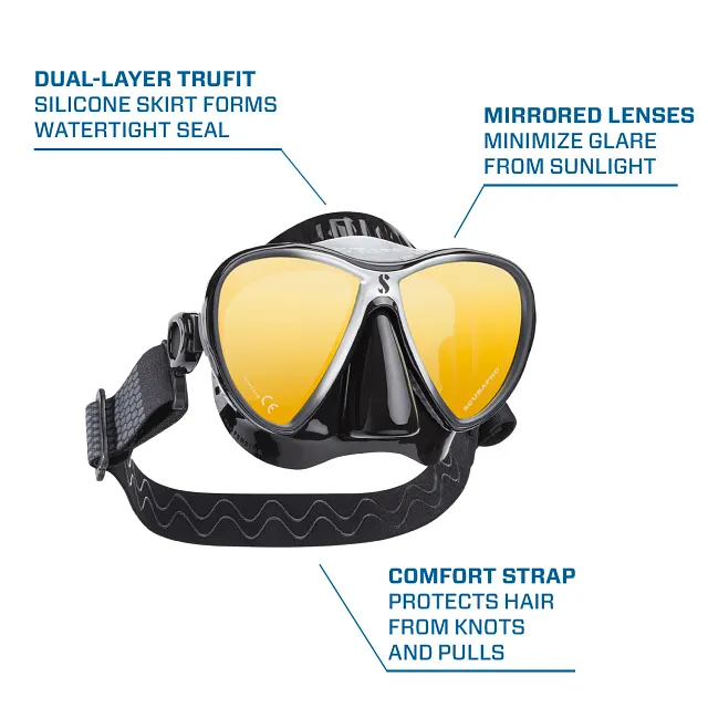Synergy 2 Twin Trufit Dive Mask, Black/Silver Mirrored
