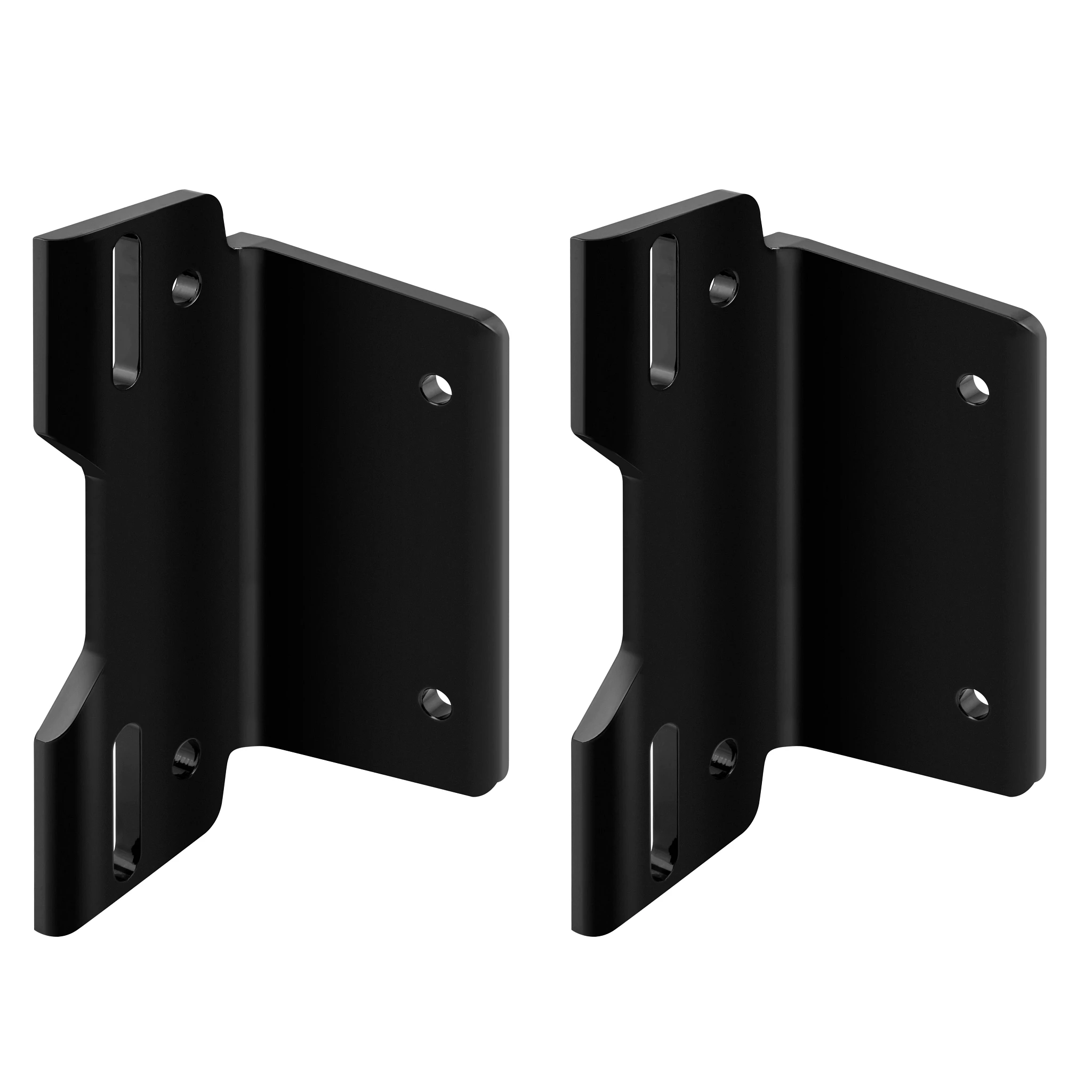 Angled view of black, 2-piece sandwich bracket for Raptor shallow water anchor
