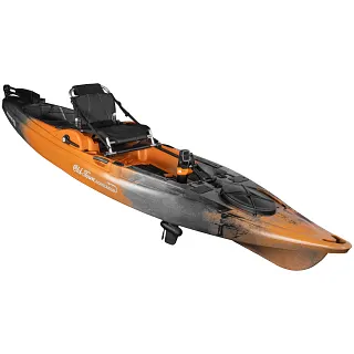 Angled view of the Old Town Sportsman BigWater PDL 132 - Ember Camo fishing kayak