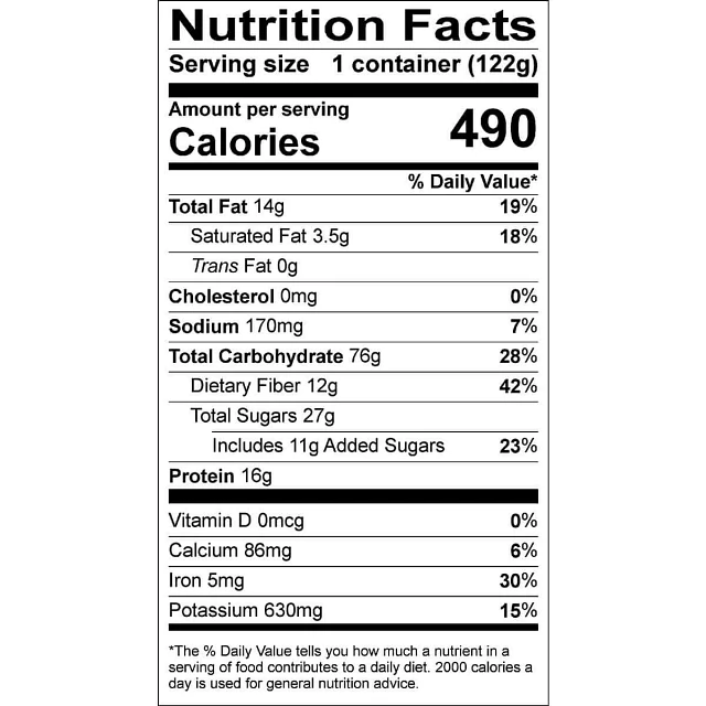 Good To-Go Oatmeal Nutritional Info