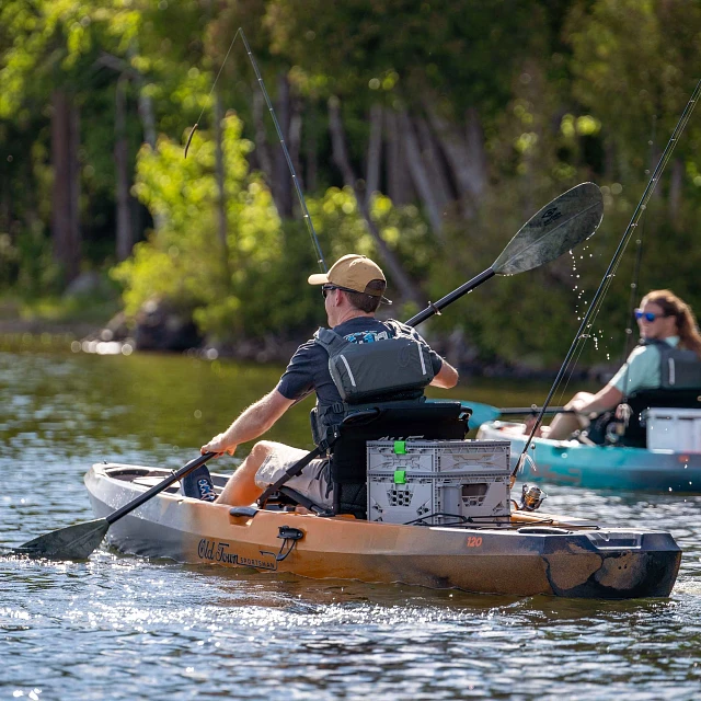 Paddling in the Old Town Sportsman 120 fishing kayak