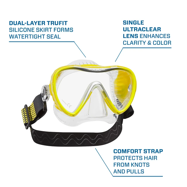 Synergy 2 Trufit Dive Mask, Clear/Yellow-Silver