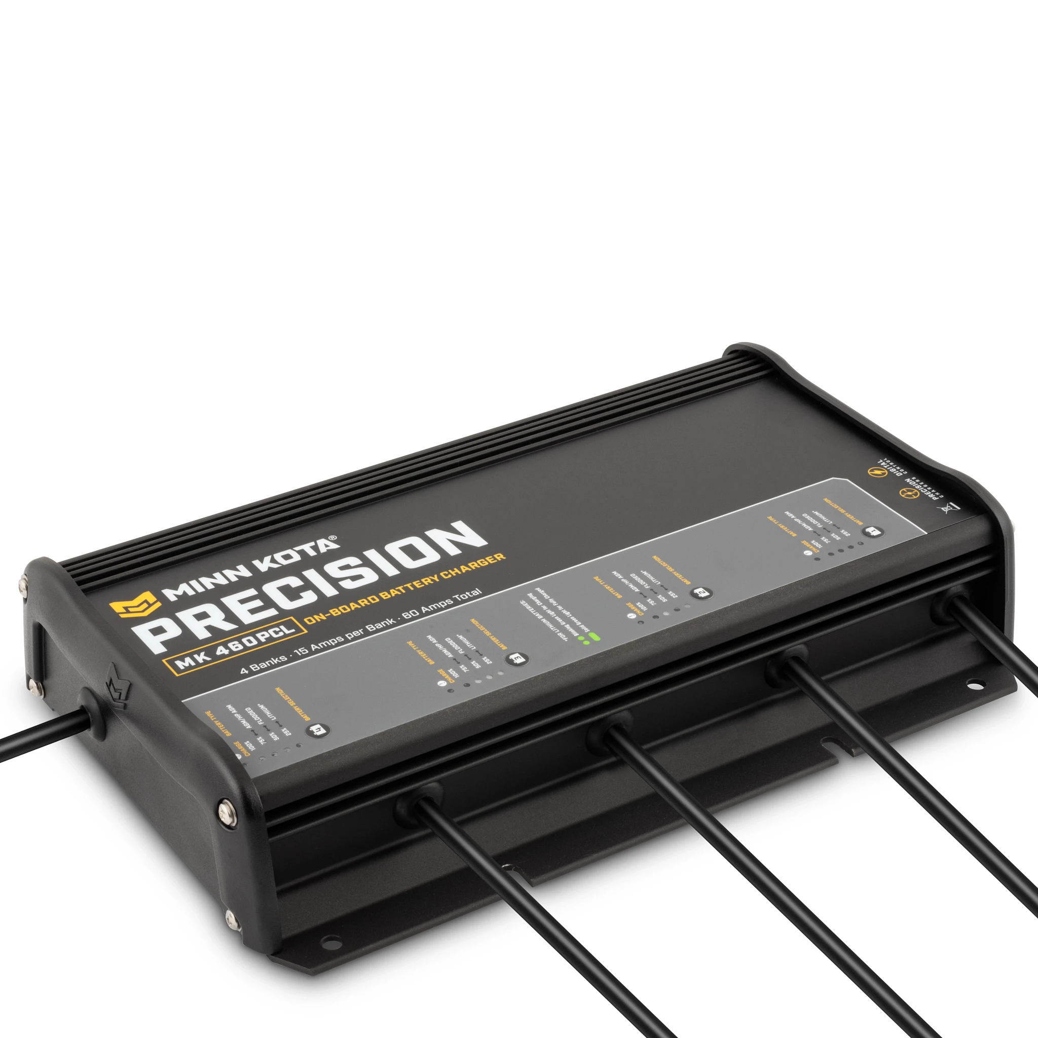 Precision On-Board 4 bank x 15 amp Battery Charger shown at angle
