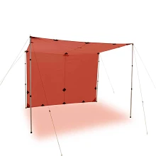 Trail Fly 14 pitch configuration option for wind protection and shade. Poles sold separately.