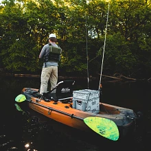 Standing up and fishing in the Old Town Sportsman PDL 120 fishing kayak