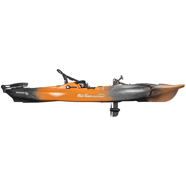 Side view of the Old Town Sportsman BigWater PDL 132 fishing kayak with PDL prop down