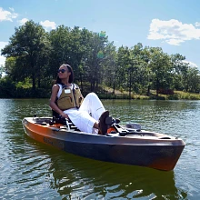 Relaxing and pedaling in the Old Town Sportsman PDL 106 fishing kayak