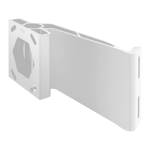 Angled view of white, 5" setback 4" rise port jack plate for Raptor shallow water anchor